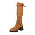 thumbnail image 3 of Willtoo Boots for Women Round Toe Knee High Boots, Faux Suede Back Drawstring Comfortable Tall Boots, Chunky Block Heel Platform Casual Dress Boots, 3 of 5
