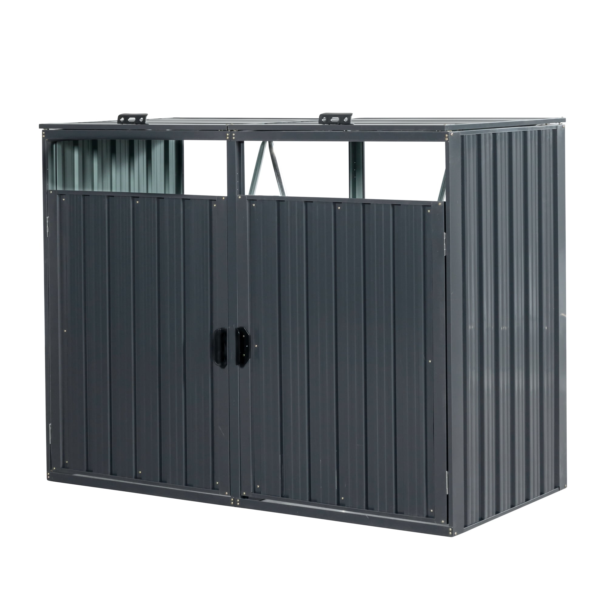 Leumius Garbage Bin Shed Stores 2 Trash Cans Metal Outdoor Bin Shed for Garbage Storage,Stainless Galvanized Steel, Bin Shed for Garden Yard Lawn