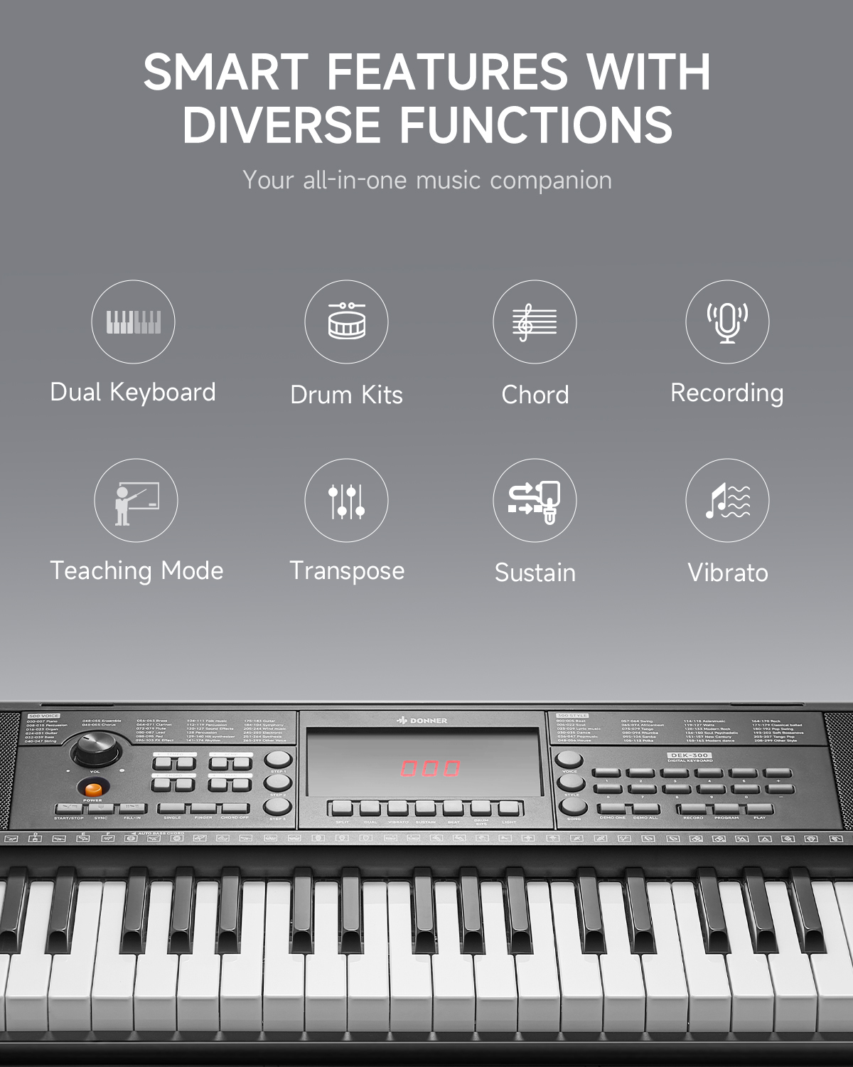 Donner DEK-300 61-Key LED Keyboard Piano with Light-Up Keys photo 4
