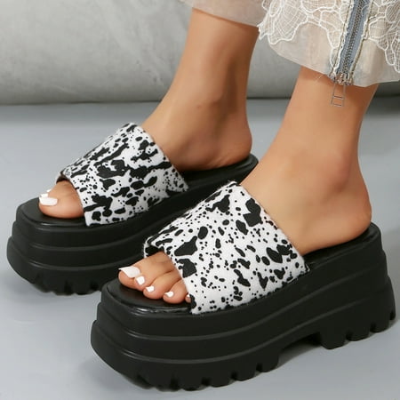 

XIAQUJ Ladies Fashion Summer Speckle Print Cloth Open Toe Waterproof Platform Thick Sole Sandals Sandals for Women White 8(40)
