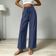 thumbnail image 6 of Lmueinov Women Summer Drawstring Waist Wide Leg Pants Linen Blend Elastic Waist Casual Trousers with Pockets Soft Breathable Summer Pants, 6 of 7