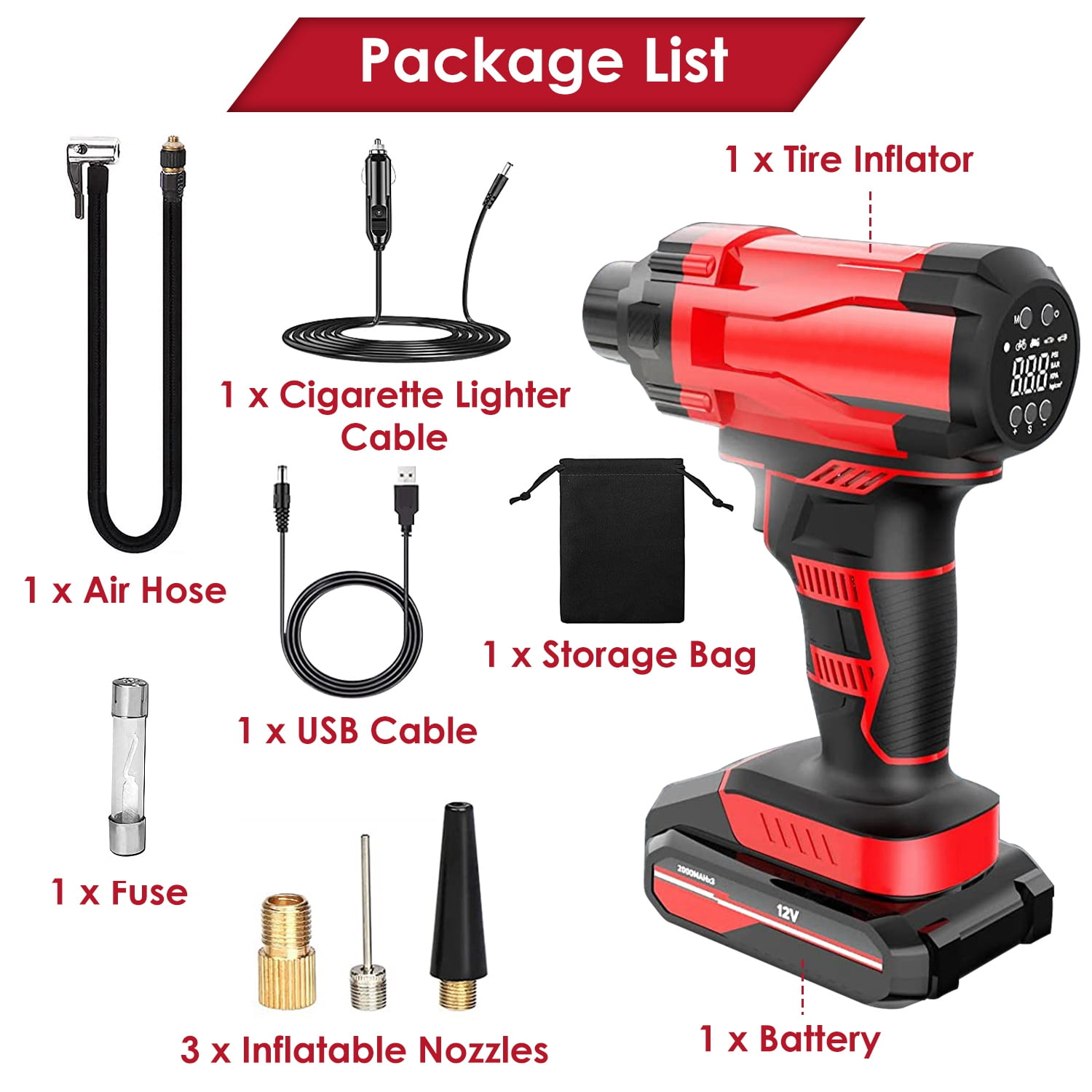 12V Cordless Tire Inflator Air Compressor for Car Bike Sport Ball, iMounTEK 150 PSI Car Tire Pump with Digital Pressure Gauge