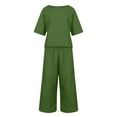 thumbnail image 4 of GILIGEGE Linen Sets for Women 2 Piece Summer Cotton Linen Set for Women Loose Outfits Short Sleeve Top Wide Leg Long Pants Suit Solid Matching Sets Wide Leg Pants Tracksuit Lounge Matching Sets, 4 of 5