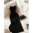 thumbnail image 2 of Womens Black Slim Fit Midi Dress, Sleeveless Knit V-Neck Party Dress, 2 of 6