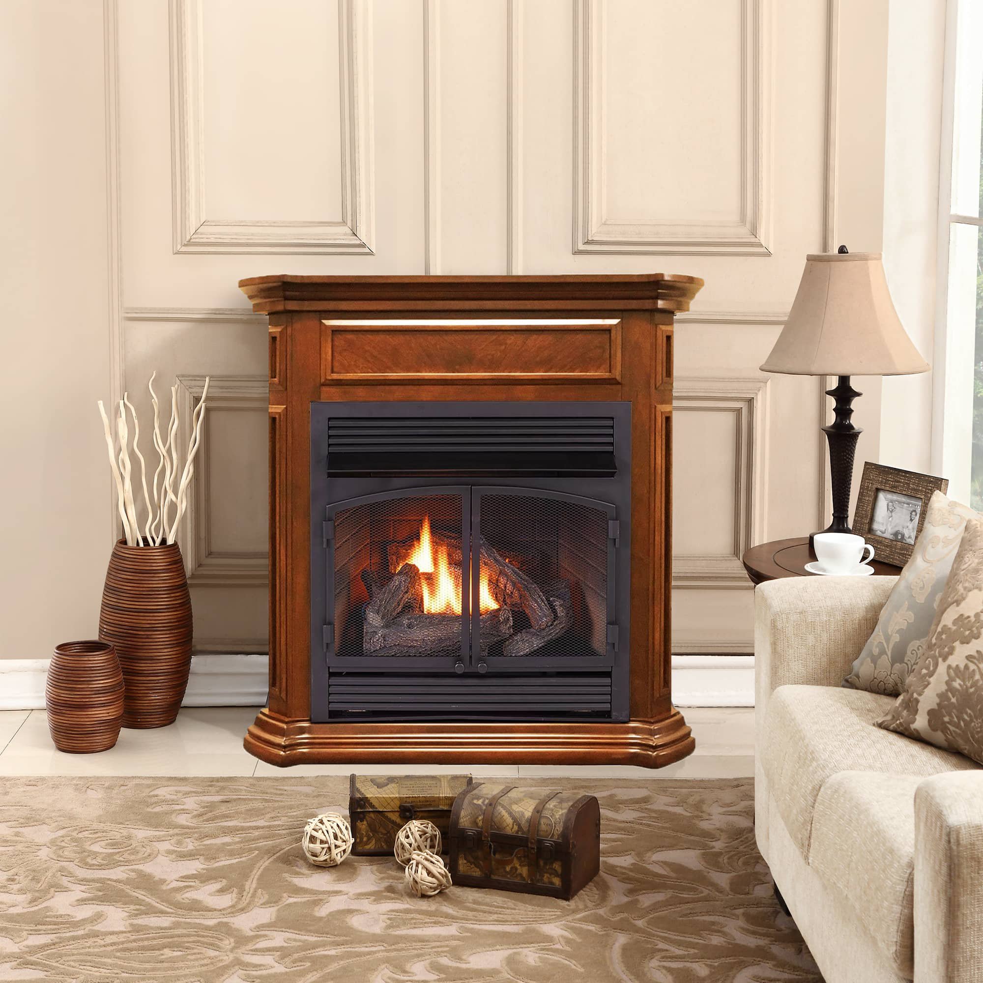 Procom Fbnsd400rt-4 32,000 BTU Vent Free Dual Fuel Mantel Fireplace - Apple  Spice - Walmart.com