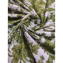5 Yard Indian Fabric Hand Block Print Cotton Running Green Leaf Cotton Fabrics