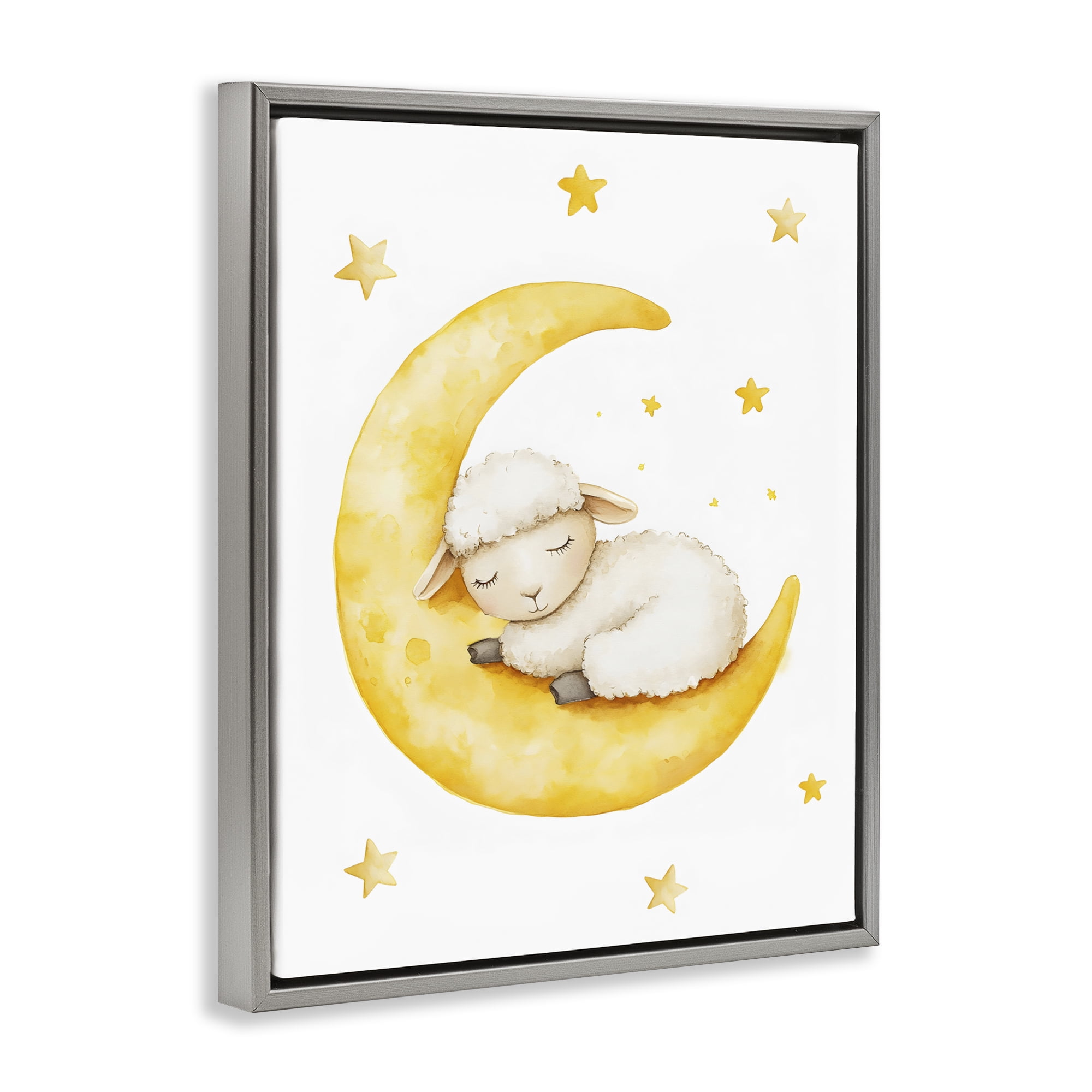 Stupell Industries Sleeping Sheep on Yellow Moon Gray Framed Floater Canvas Wall Art, design by LSR Design Studio