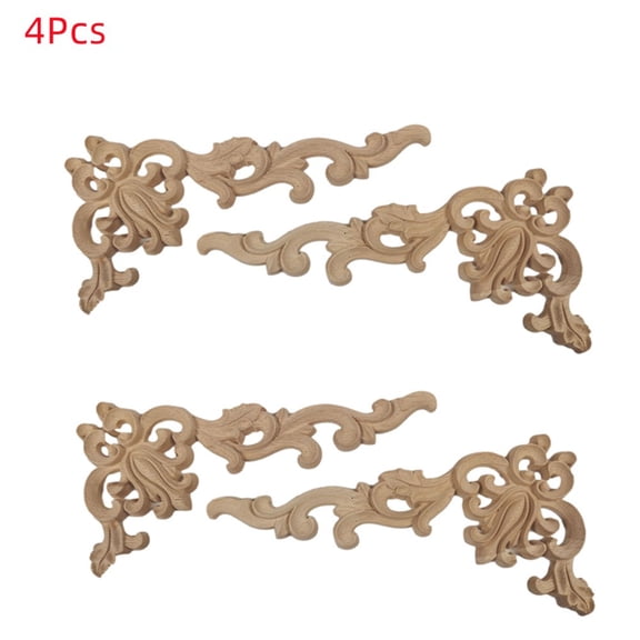4Pcs Wooden Carved Corner Onlay Applique Furniture Mouldings Decal Corner Appliques Frame Wall Door Furniture Woodcarving Decor
