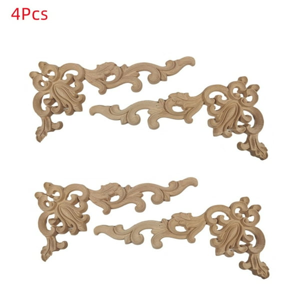 Chendee 4Pcs Wooden Carved Corner Onlay Applique Furniture Mouldings Decal Decor