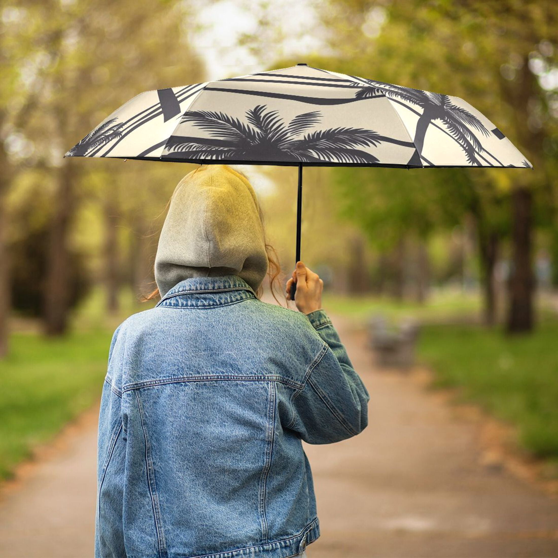 ALAZA Palm Tree-a5 UPF 50+ Compact Folding Umbrella for Rain Travel Umbrella Packable