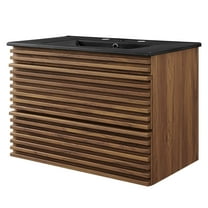Sink Vanity Cabinet, Wall Mounted, Wood, Brown Walnut Black, Modern Contemporary Urban Design, Hotel Bedroom Bathroom Master Suite Guest