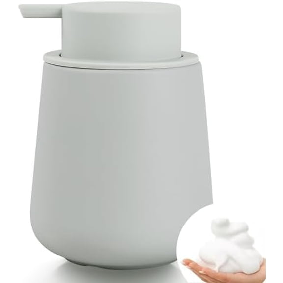 Foaming Soap Dispenser - Beige Grey Ceramic Soap Dispenser Foam Pump 12oz Refillable Liquid Hand Wash Dispenser for Bathroom Dish Soap Bottle Pump for Kitchen (Rubber Paint)