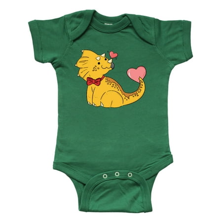 

Inktastic Yellow Triceratops with Red Bowtie and Pink Hearts Gift Baby Boy or Baby Girl Bodysuit