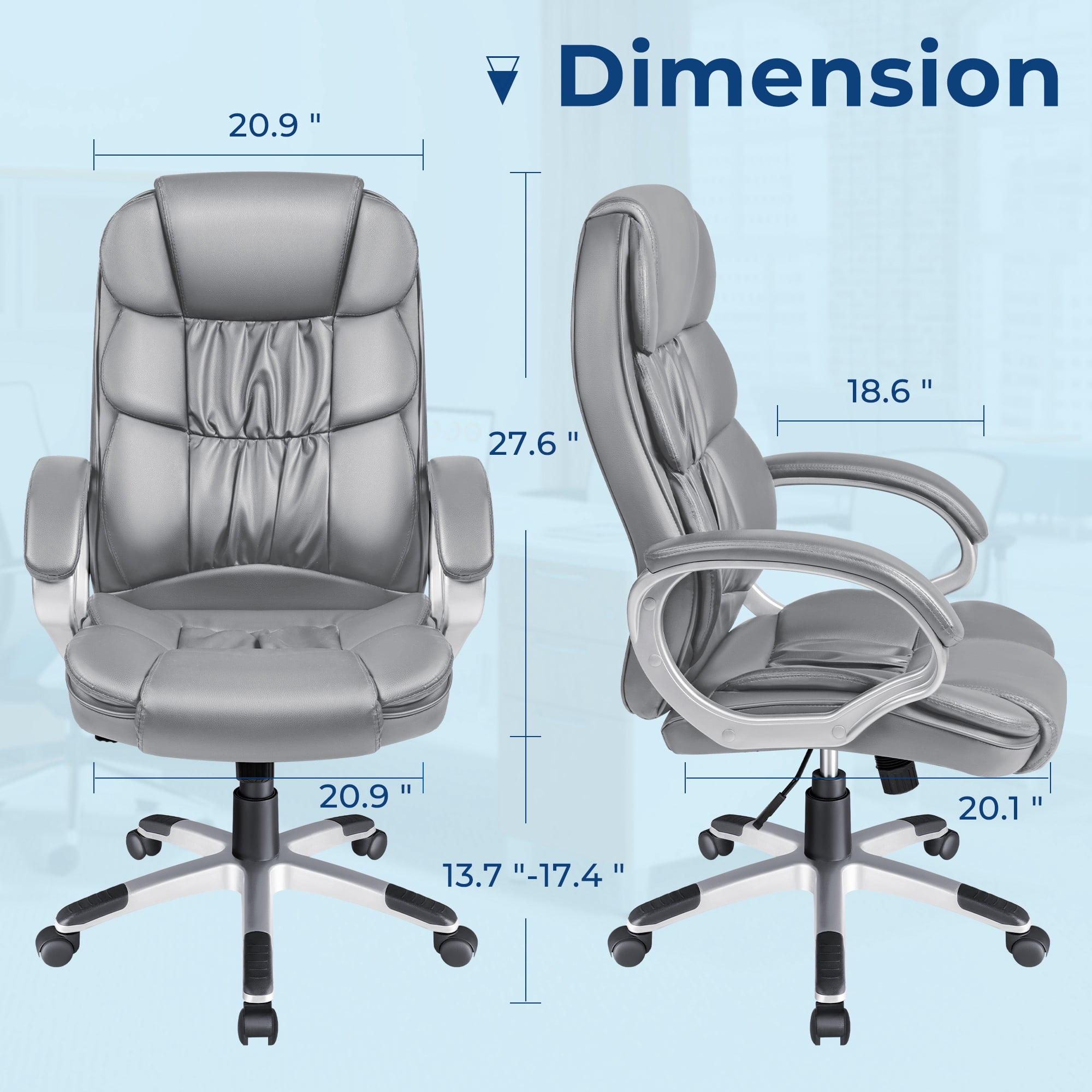 Vineego Office Chair High Back Computer Chair Ergonomic Desk Chair, PU Leather Adjustable Height Modern Executive Swivel Task Chair,Gray