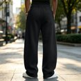 thumbnail image 5 of Men's Straight Leg Pants, Solid Color Drawstring Elastic Waist Loose Fit Fall Casual Trousers with Pockets Black 3XL, 5 of 5