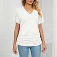 thumbnail image 2 of HAPIMO Women's Trendy Cotton Linen Loose Basic Tops Clearance Short Sleeve for Teen Girls V Neck Pullover Elegant Casual Relaxed Blouses Solid Color Summer Tees White XL, 2 of 5