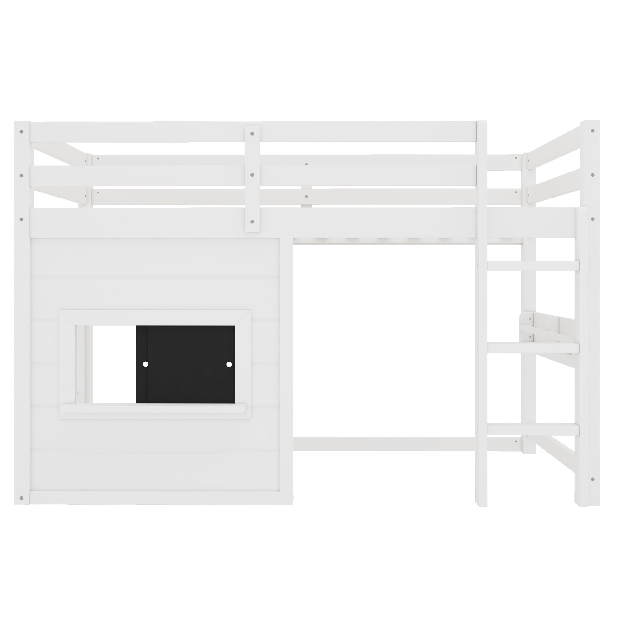Leumius Twin Size Loft Bed with Storage Shelves,Solid Wood Low Loft Bed Frame with Chalkboard and Bookshelf,Space Saving,White