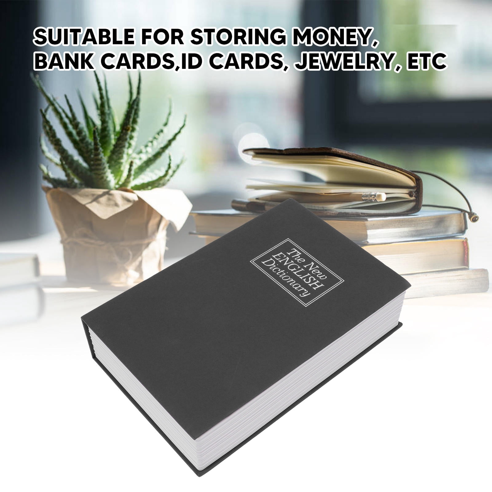 LAZIOEGR Simulation Book Safe Box, Portable Hidden Dictionary Diversion Safe with Key Lock for Money and Valuables Storing, Secret Security Stash Box for Home Office Birthday Gift, Black
