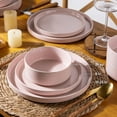 thumbnail image 2 of Ceramic Dinnerware Set for 4 | Speckled Stoneware Plates and Bowls with unglazed terracotta | Scratch Resistant, Dishwasher & Microwave Safe Dishes Sets- 12-Pcs Pink, 2 of 8