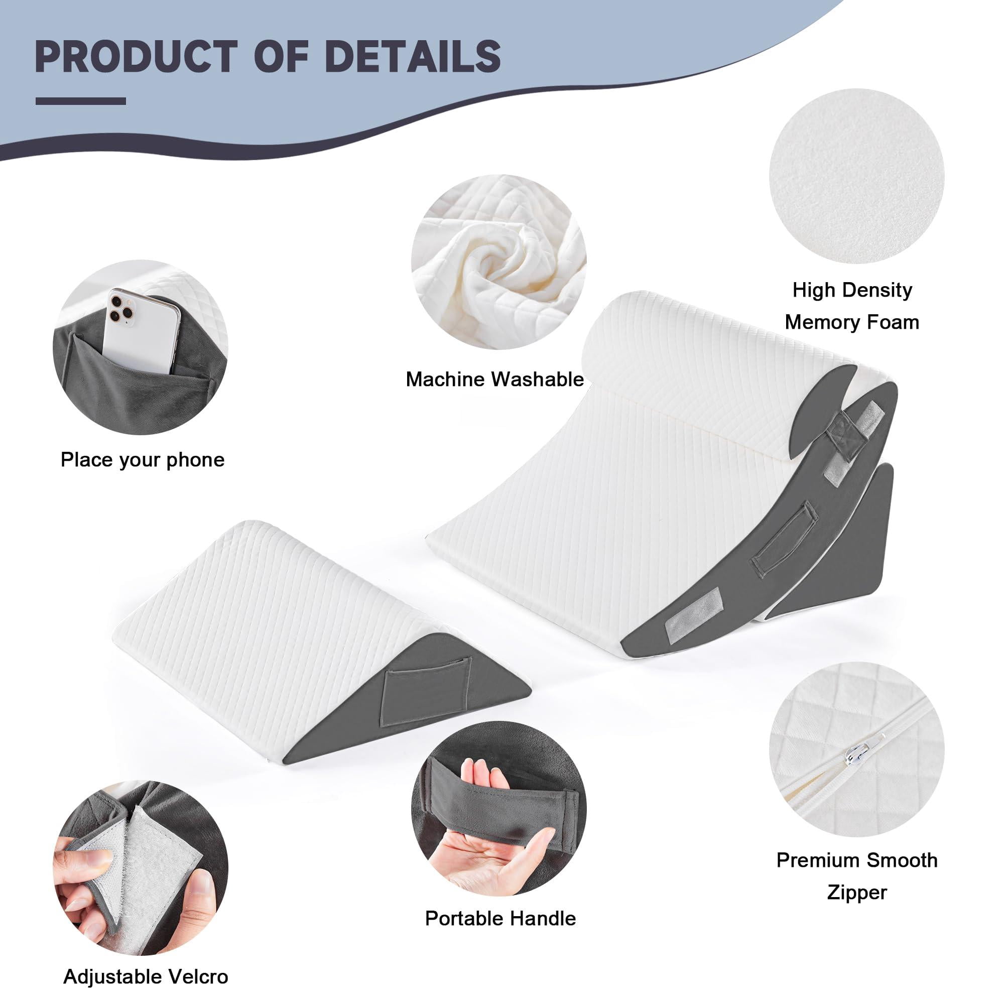 4pcs Bed Wedge Pillow Set For Sleeping  Foam Body And Leg Triangle Adjustable Support - Acid Reflux Pillows