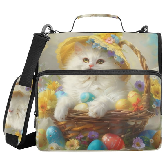 3 Ring Zipper Binder with Shoulder Strap Waterproof Trapper Keeper 2 Inch D-Ring 500 Sheets Capacity Easter Egg with Cat