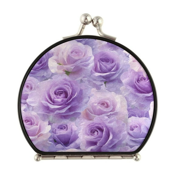 Portable Folding Mirror Compact Double Sided Travel Mirror Small Makeup Mirror Use Present for Women Light Purple Roses Pattern