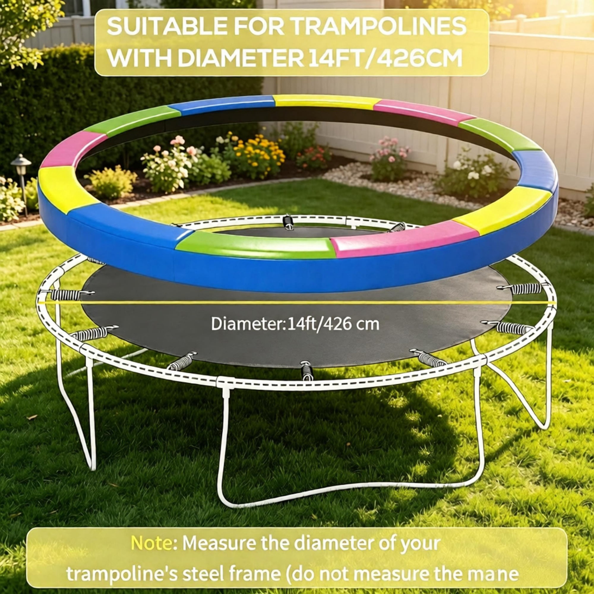 14ft Trampoline Replacement Pad with Elastic Straps Safety Cover
