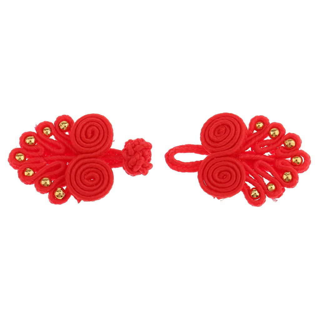 GUOOL 5-8 pieces 20 Pairs Chinese Knot Frog Buttons with Beads for Cheongsam Red And Gold 5 Pcs