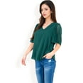 thumbnail image 7 of Women's V-Neck Blouse with Pleated Chiffon Flutter Sleeves- Olive Green,Large, 7 of 7