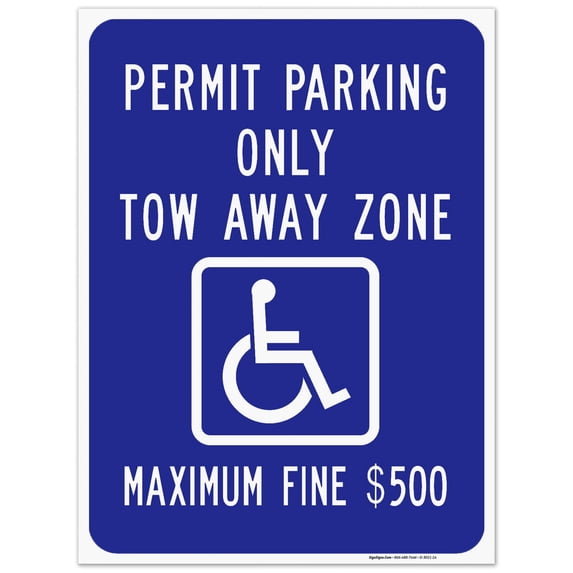 Georgia Handicap Parking Sign, Permit Parking Only Tow Away Zone Fine $500, 18x24 Corrugated Plastic