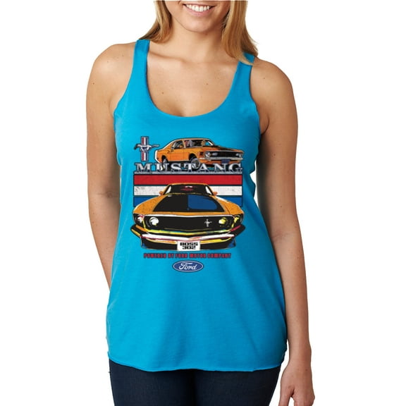 Wild Bobby Mustang Powered by Ford Performance Cars and Trucks Women Tri-Blend Racerback Tank Top, Vintage Turquoise, Large
