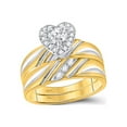 thumbnail image 2 of FB Jewels 10kt Yellow Gold His & Hers Round Diamond Heart Matching Bridal Wedding Ring Band Set 3/8 Cttw, 2 of 3