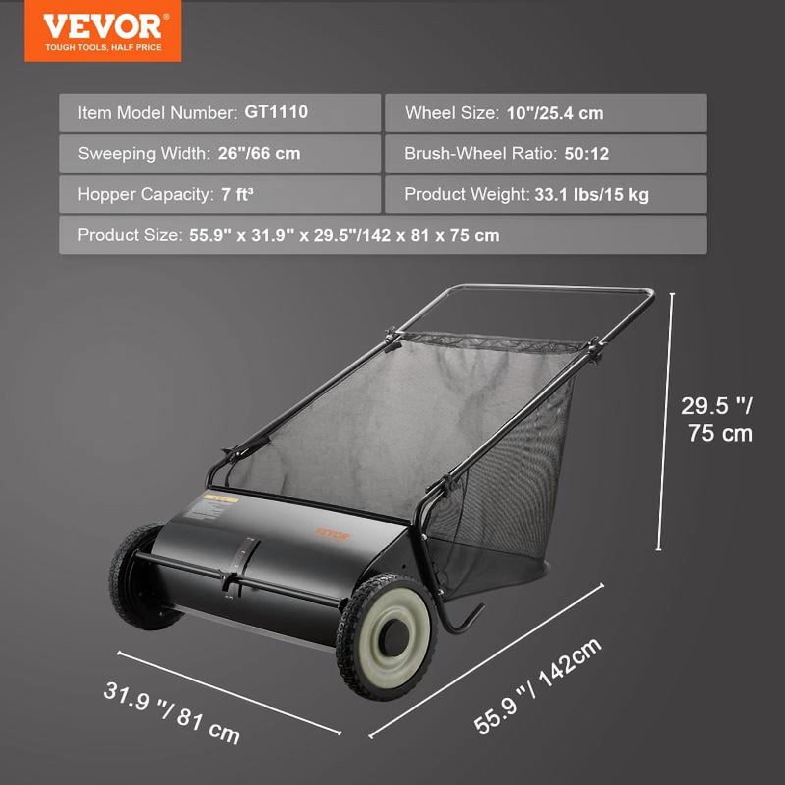 26-Inch Push Lawn Sweeper, Leaf and Grass Collector with Heavy-Duty Steel Construction and Rubber Wheels