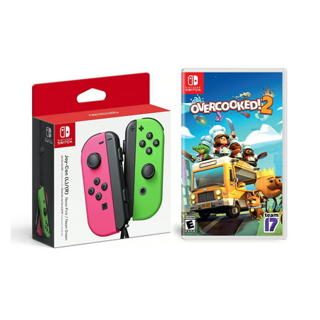 Nintendo Switch Joy-Con (L/R) - Neon Pink/Neon Green, Overcooked! 2 - Nintendo Switch (Game Disc) Multiplayer Party Game, Console Not (Best Switch Multiplayer Games)