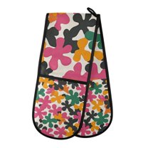 Yayeee Double Oven Mitt Kitchen Heat Resistant Baking 35" x7" Quilted Glove, Pink Floral Blooms