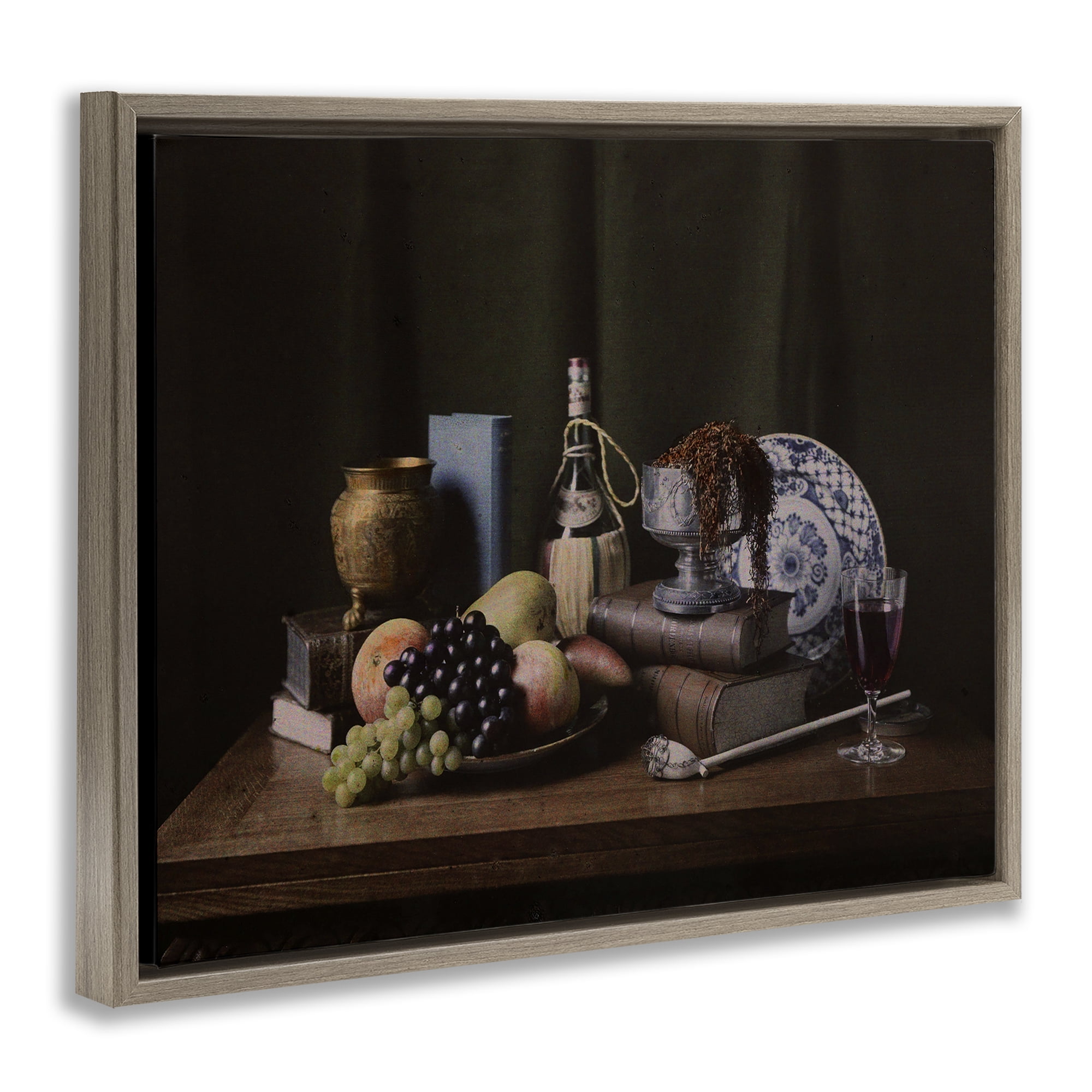 Stupell Industries Dark Vanitas Still Life Food & Beverage Photography Brown Floater Framed Canvas Art Print Wall Art, 21 x 17