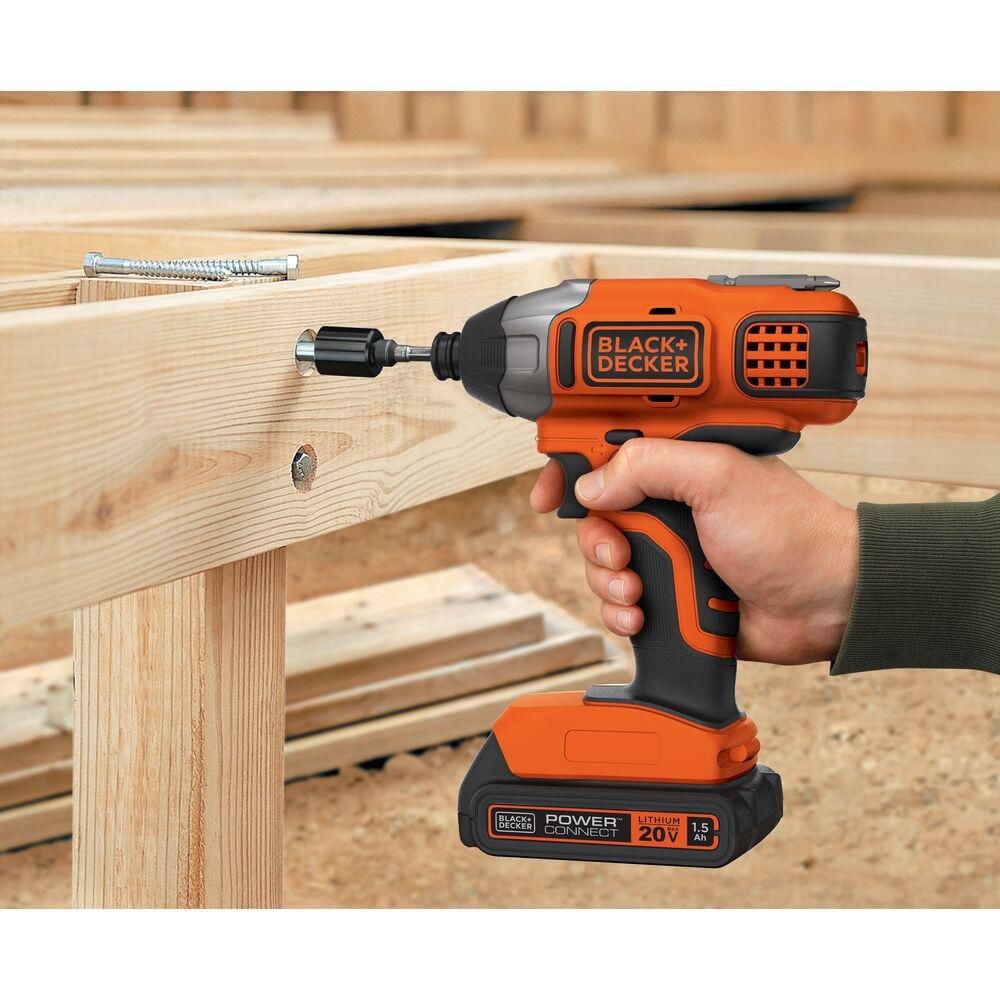 Black & Decker 20V MAX* POWERCONNECT™ 1/4 in. Cordless Impact Driver Kit, B&D 20V Impact has 1,375 in-lb. of torq