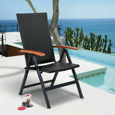 Gymax Folding Rattan Chair Adjustable Patio Recliner ...