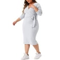 thumbnail image 4 of Vestido Plus Size Agnes Orinda para Mujeres Elegante Envoltura Cuello en V Manga Larga Con Abertura en la Espalda Vestido Midi con Cinturón 1X Gris Claro, 4 of 5