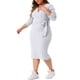 thumbnail image 4 of Vestido Plus Size Agnes Orinda para Mujeres Elegante Envoltura Cuello en V Manga Larga Con Abertura en la Espalda Vestido Midi con Cinturón 1X Gris Claro, 4 of 5