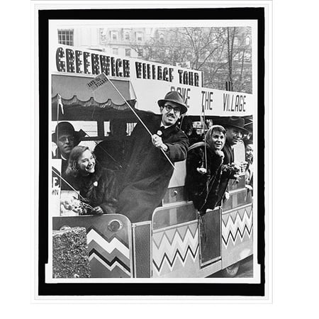 Historic Print, Tenants from the Village arriving at City Hall in a sightseeing train".World Telegram & Sun photo by Phil Stanziola.", 16" x 20"