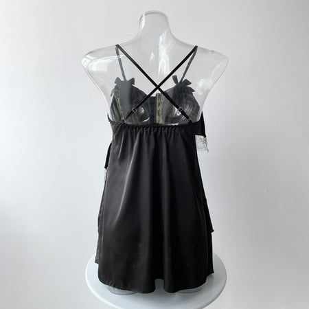 

Cathalem plus Size Lingerie Lingerie For Women Lace Bow Ruffle Sling Nightdress Panties Lingerie for Women Underwear Black Large