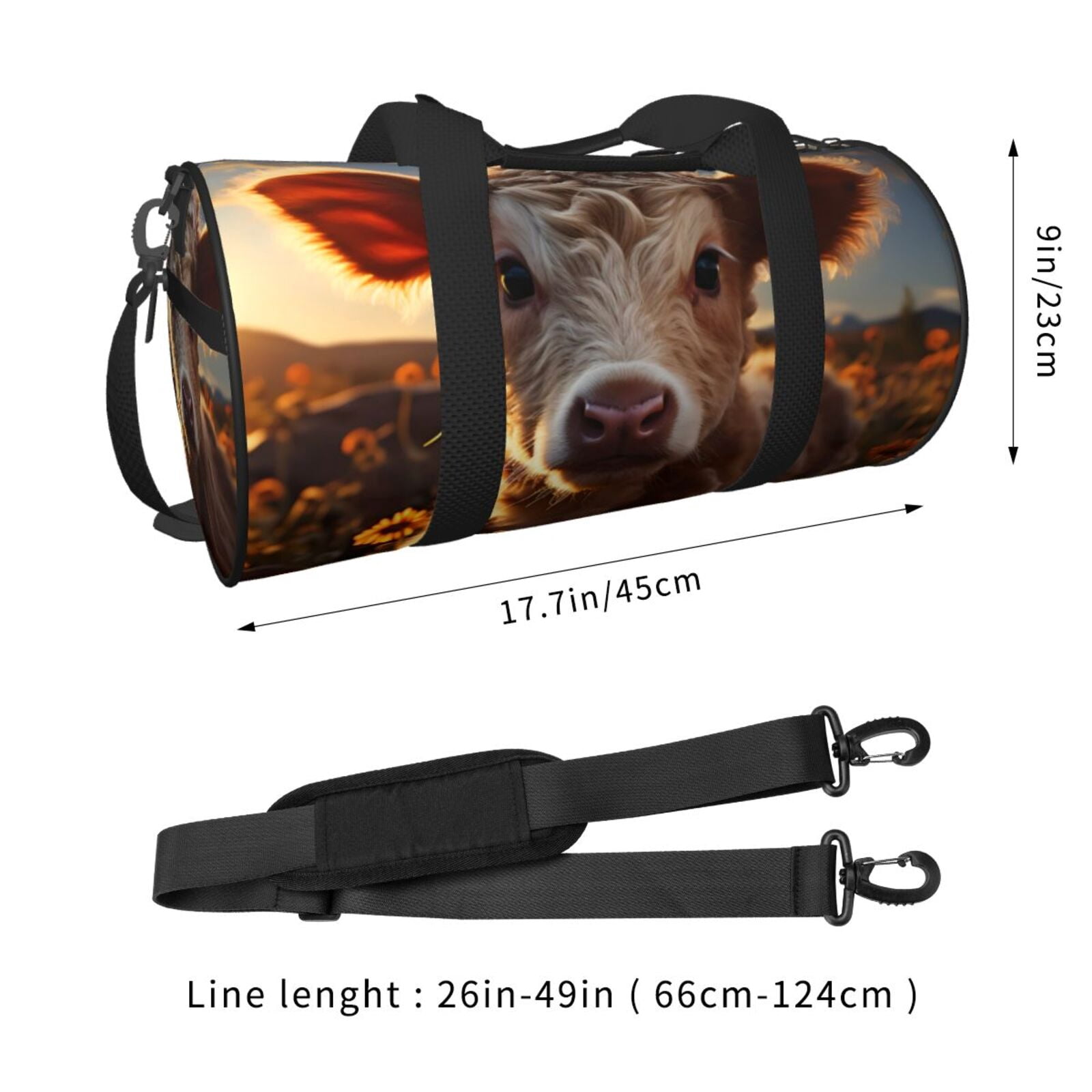 Vsdgher Sunset Sunflower Small Cow 45L Foldable Duffel Bag, Sports Gym Bag,Overnight Bag, Portable Weekender Bag for Airplanes