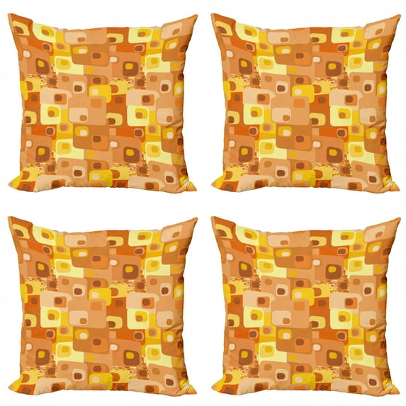 Ambesonne Retro Throw Pillow Cover 4 Pack, Rounded Funky Squares, 18", Multicolor