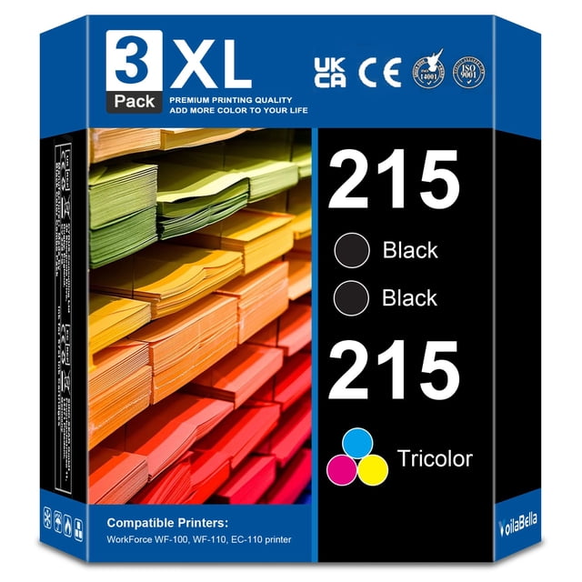 Cartucho de tinta VoilaBella T215, paquete de 3, negro y tricolor