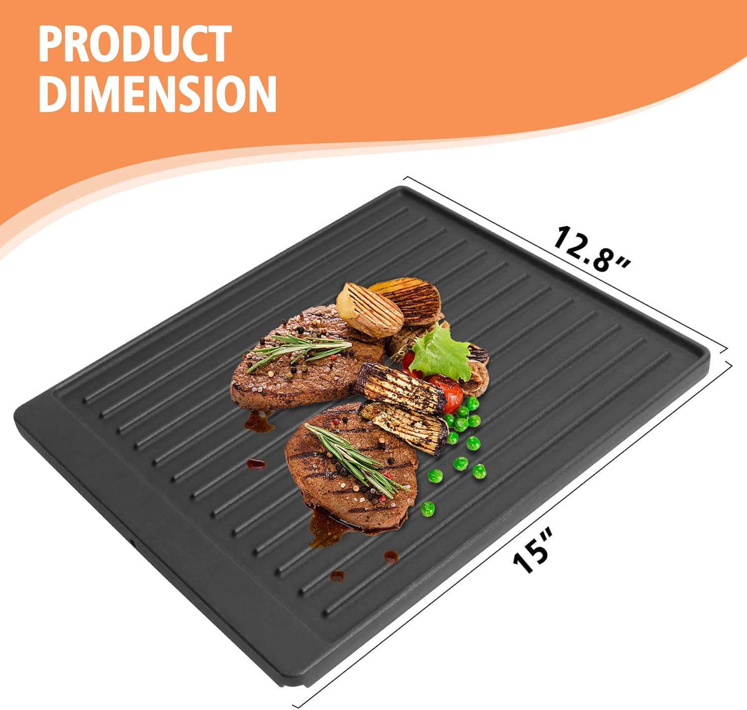 2-in-1 Reversible Cast Iron Griddle for Gas Stove, Grill, and Oven - 15x12.8 Inches