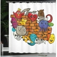 thumbnail image 4 of Ambesonne Graffiti Shower Curtain, Cartoon Cat Bird Skull, 69"Wx84"L, Multicolor, 4 of 5