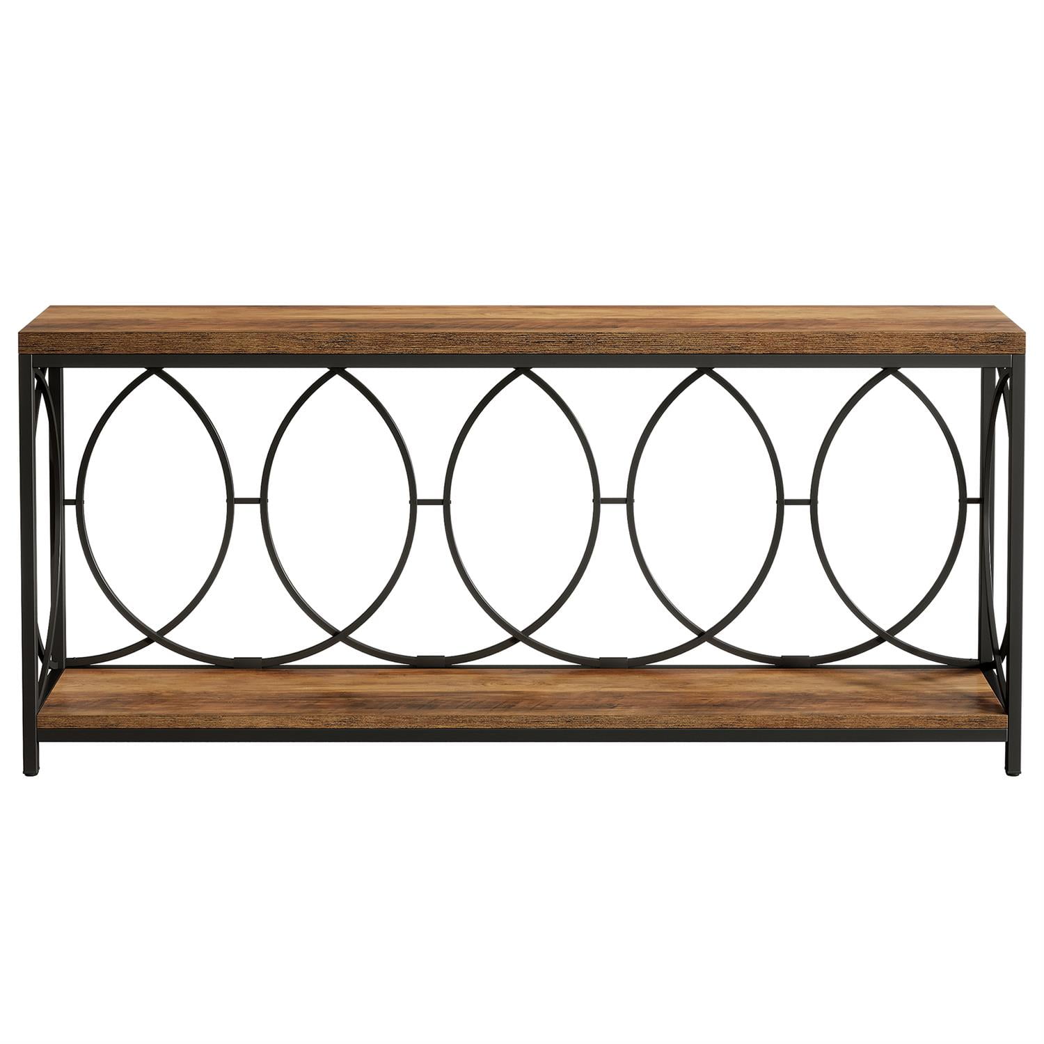 Demi Bonn 70" Industrial Wooden & Metal Console Table, Entryway Storage Display Unit Shelf for Living Room, Brown