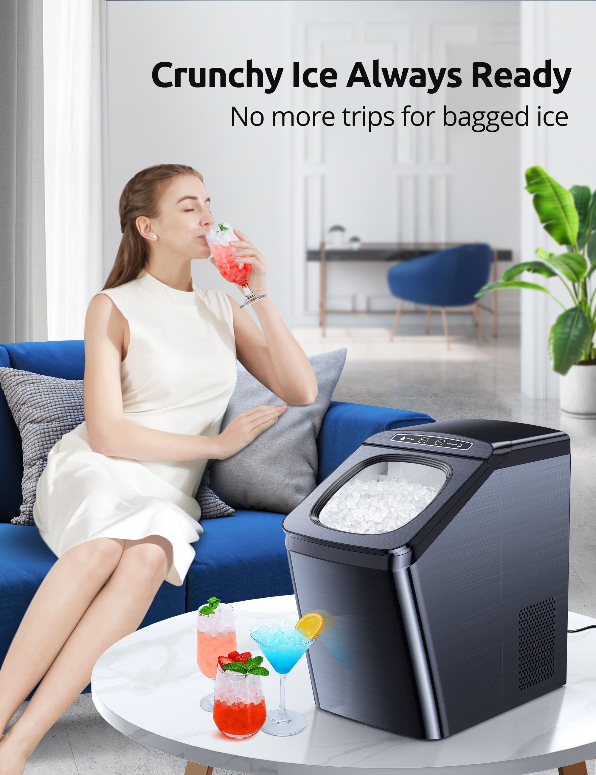 Nugget Pebble Ice Maker Countertop, 30lbs Per Day, Self-Cleaning &  Auto/Manual Water Refill Pellet , Ice Machine with Ice Scoop and Removable  Basket