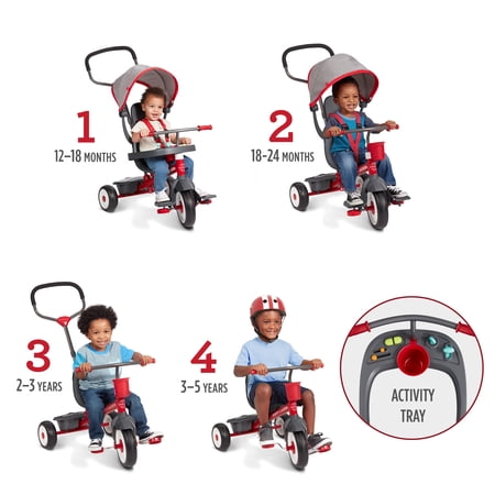 RADIO FLYER 4-IN-1 ACTIVITY STROLL ‘N TRIKE WITH INTERACTIVE TRAY, KIDS 1 TO 5 YEARS